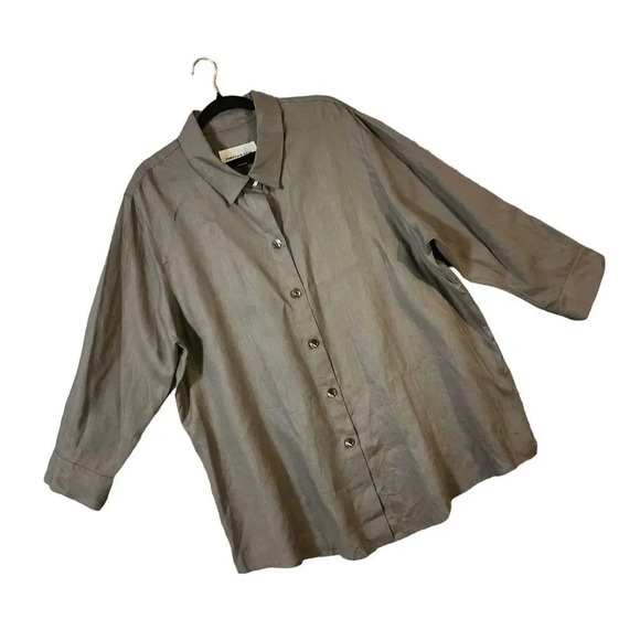 $315 Caroline Rose Women's Gray 100% Linen Front Button Down Shirt Size 2X - Picture 9 of 11